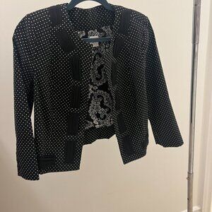 CABI Seaside Chic black white pin dot open front cropped blazer Size 6
